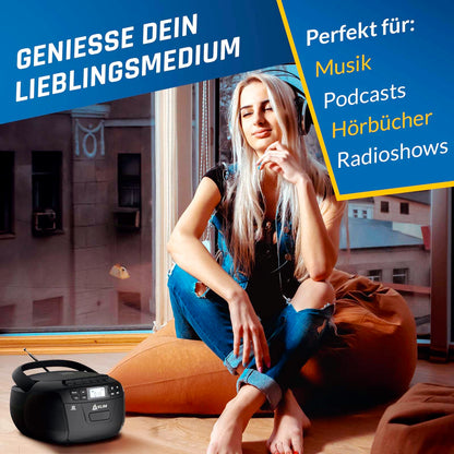 KLIM Boombox CD-Player mit Kassette, Radio, USB & Bluetooth