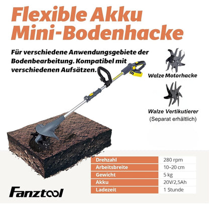 FANZTOOL AK0019 Akku-Motorhacke 20V inkl. 2,5Ah Akku und Ladegerät