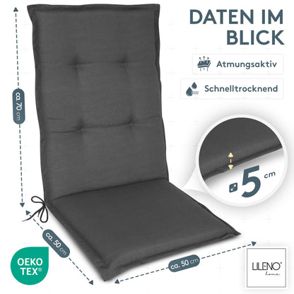 LILENO HOME Gartenstuhlauflagen 2er-Set Hochlehner Anthrazit (Tami)