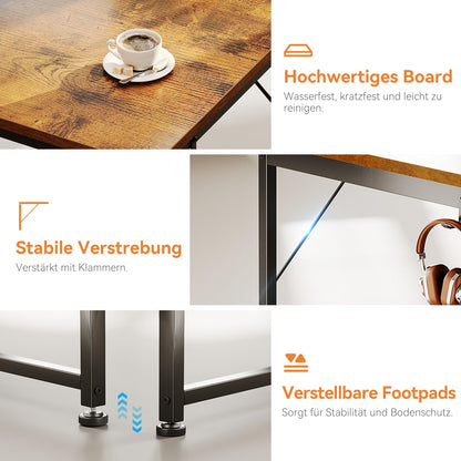 Coleshome Computertisch 120x48cm mit 3 Stoff Schubladen - Braun