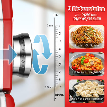 Sailnovo Nudelmaschine Pasta Maker 180, manuell, 9 Stärken, rot