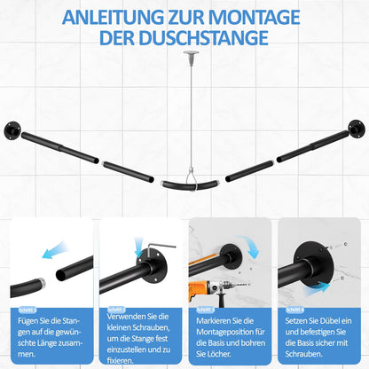 Tuqaki Duschvorhangstange L-Form, Edelstahl, verstellbar, schwarz