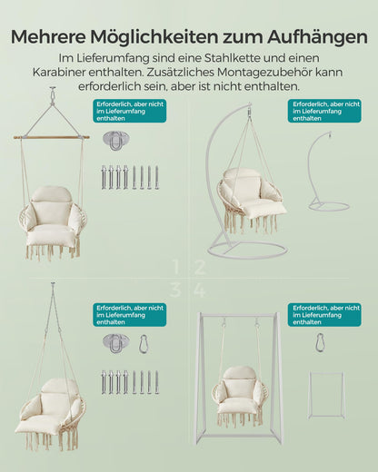 SONGMICS Hängesessel GDC042M01 mit Kissen, bis 120 kg, cremeweiss