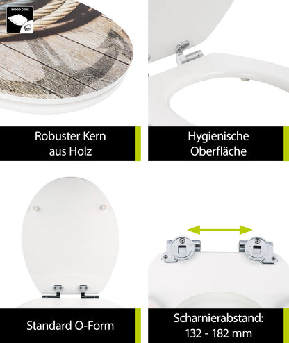 aquaSu WC-Sitz mit Absenkautomatik, Seemannstau Motiv, Holzkern