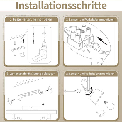 GBLY Deckenstrahler 4-flammig schwenkbar E14 Schwarz Holzmaserung