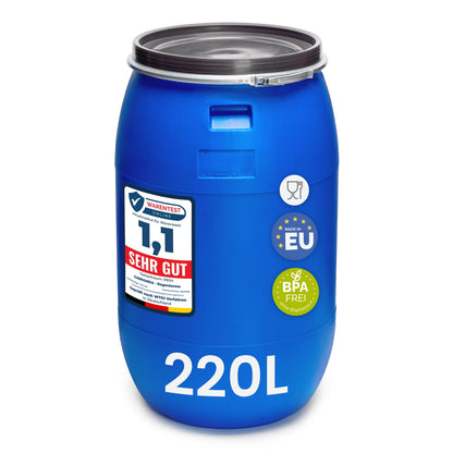 Garronda Regentonne 220 Liter mit Deckel, HDPE Weithalsfass blau