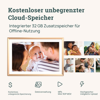 ARZOPA D10 Digitaler Bilderrahmen 10,1 Zoll WLAN Touchscreen Gold