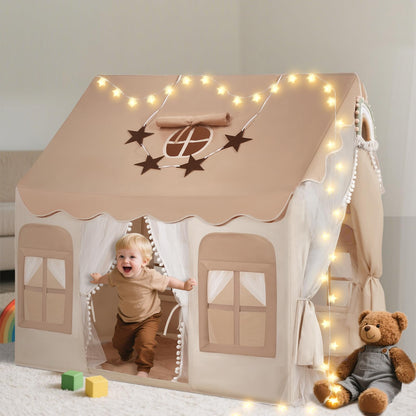 snookids Kinder Tipi Zelt – Indoor Spielhaus Komplettset: Beiges Textil, konisch. Bietet Kindern geschützten Spielort im Haus.