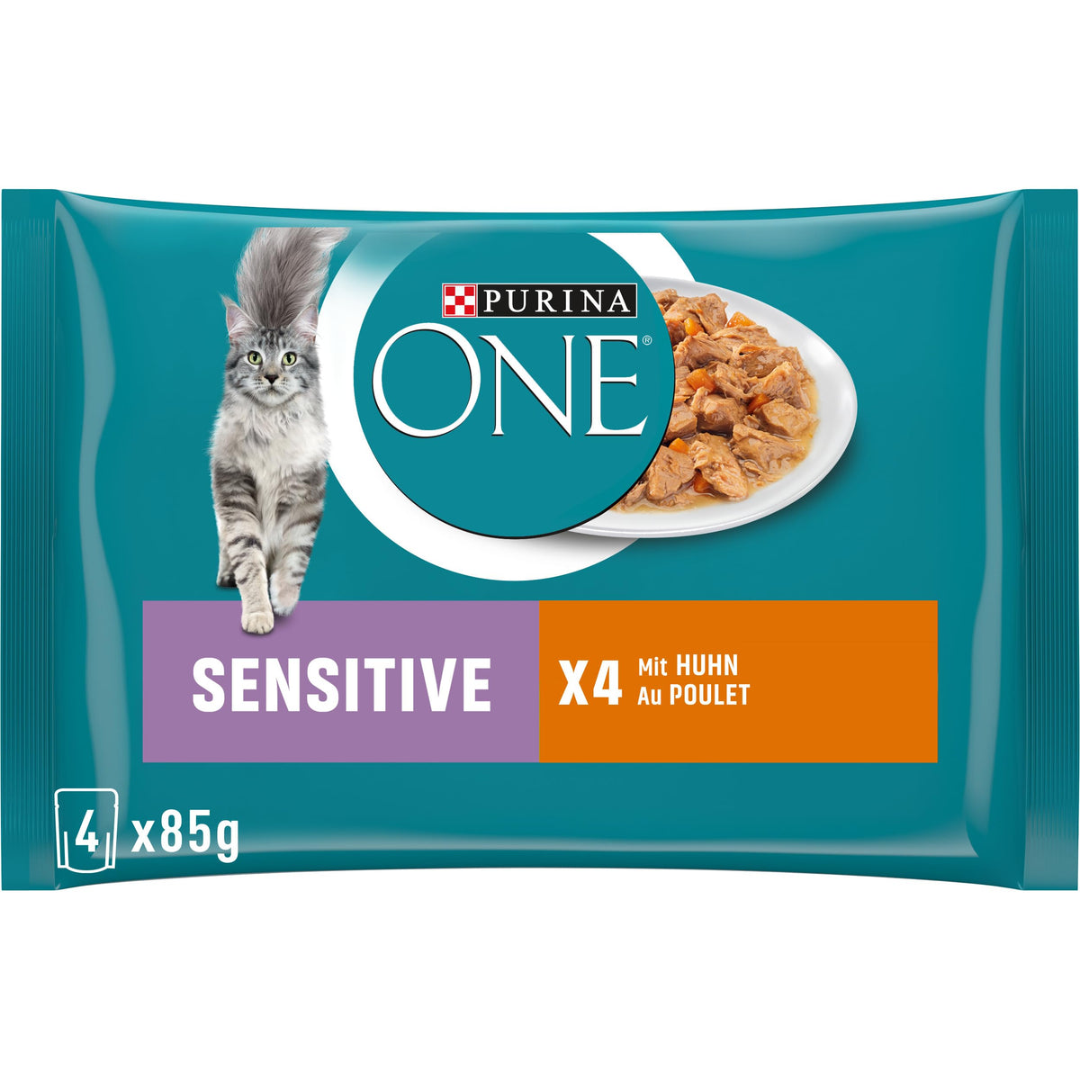 PURINA ONE Sensitive Katzenfutter Nass mit Huhn, 12er Pack in Portionsbeuteln