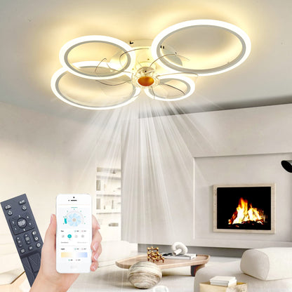Ventilux Deckenventilator LED dimmbar weiss mit Fernbedienung. Rundes, weisses Gerät zur Beleuchtung und Luftumwälzung in Innenräumen.