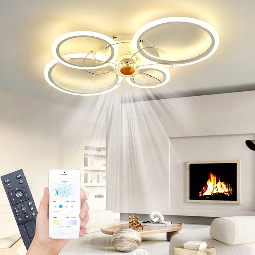 Ventilux Deckenventilator LED dimmbar weiss mit Fernbedienung. Rundes, weisses Gerät zur Beleuchtung und Luftumwälzung in Innenräumen.