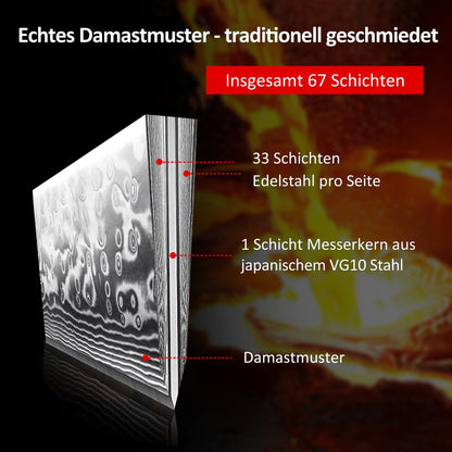 PAUDIN Damast Küchenmesserset 3-tlg. – VG10 Kern, G10 Griff