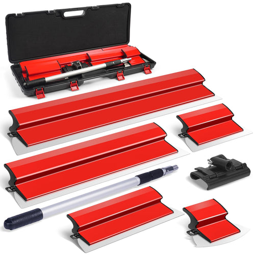 DEKEones Flächenspachtel Set Edelstahl mit Teleskopstange und Koffer, fünf Klingen von 15 bis 80 cm