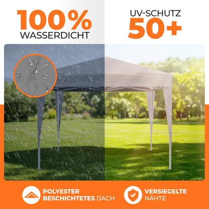 Kronenburg Faltpavillon 3 x 3 m, wasserdicht, UV-Schutz 50+, Grau