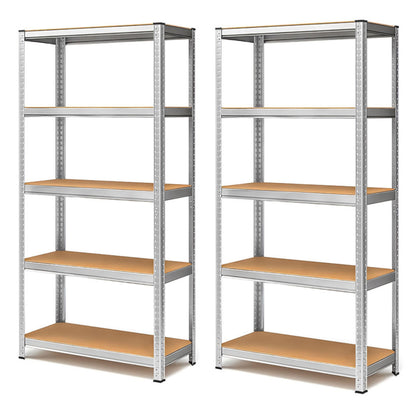 Blumixx 2X Schwerlastregal 180x90x40 Steckregal 5 Böden, grau, zur Lagerung in Keller, Garage, Werkstatt.
