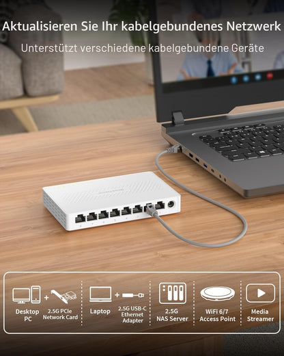 BrosTrend 8-Port 2.5-Gigabit Ethernet Switch, lüfterlos, unmanaged