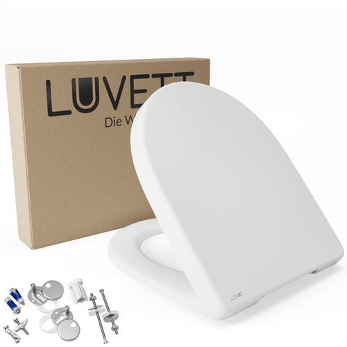 LUVETT® Toilettendeckel D-Form mit Absenkautomatik, Weiss. D-förmig, weiss. Schliesst geräuschlos auf WC-Becken.