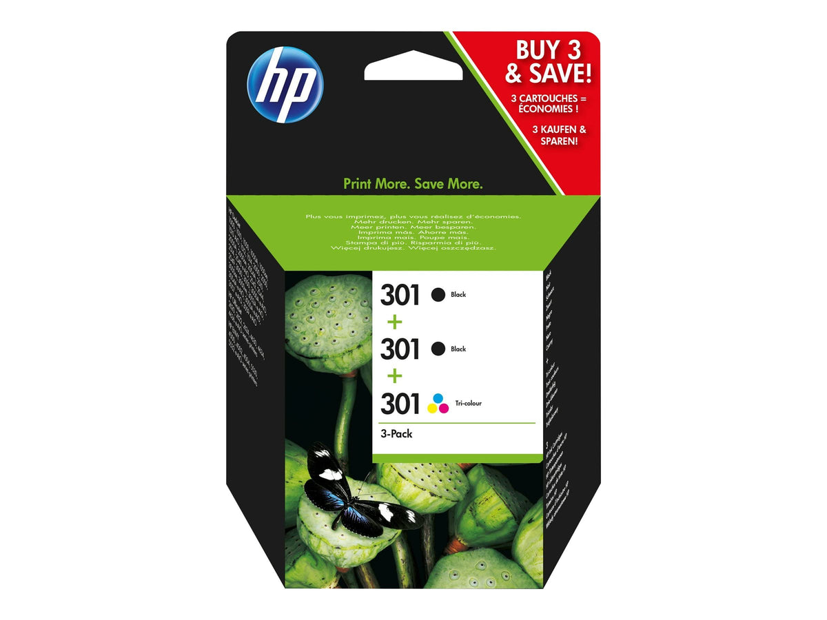 HP 301 Multipack Original Tintenpatronen 2x Schwarz, 1x Farbe E5Y87EE im 3er-Pack