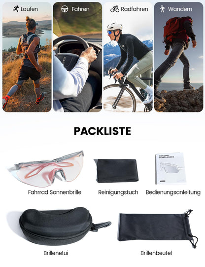 Lamicall Fahrradbrille selbsttönend, UV400 Sportbrille Damen & Herren