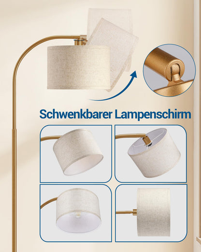 EDISHINE Bogenlampe Gold 161cm - Beiger Leinen-Schirm