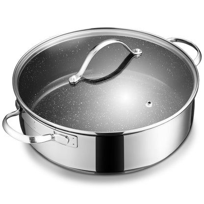 BEZIA Schmorpfanne 28 cm mit Deckel, 5,1 L, Edelstahl, Induktion – hoher Rand und ergonomischer Griff
