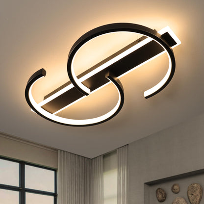 LUOLONG LED Deckenleuchte dimmbar, 2-Ring, 35 W, schwarz, 40 cm, runde Bauform mit Eisenkorpus
