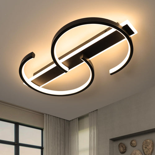 LUOLONG LED Deckenleuchte dimmbar, 2-Ring, 35 W, schwarz, 40 cm, runde Bauform mit Eisenkorpus