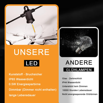 Zuske LED-Lichterkette Aussen 30 m, IP65 mit 50+2 G40 Birnen