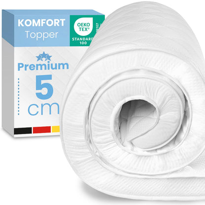 ELONEO Komfortschaum Matratzentopper 120x200 cm, 5 cm Höhe, Matratzenauflage mit Reissverschluss