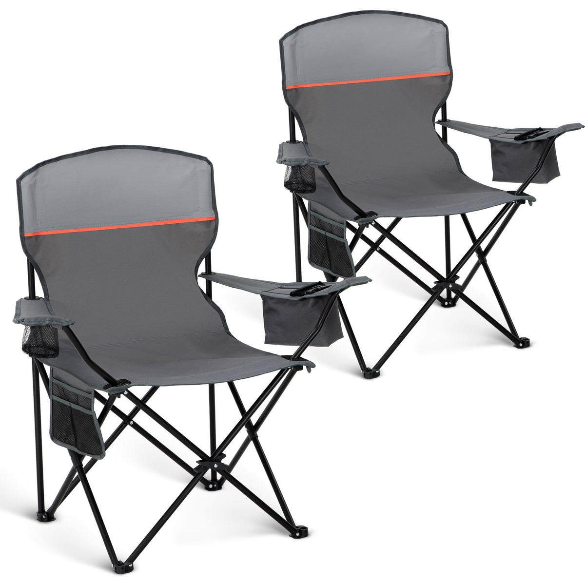 HIGH POINT SPORTS Campingstuhl faltbar 2er Set mit Getränkehalter in Grau mit Armlehnen