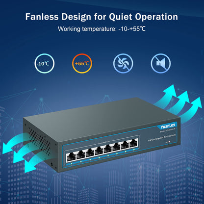 YuanLey 8 Port Gigabit PoE+ Switch, 120W, Unmanaged