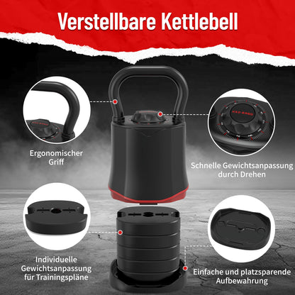 HXD-ERGO Verstellbare Kettlebell 6-in-1, 3–18 kg, Schnellwechsel