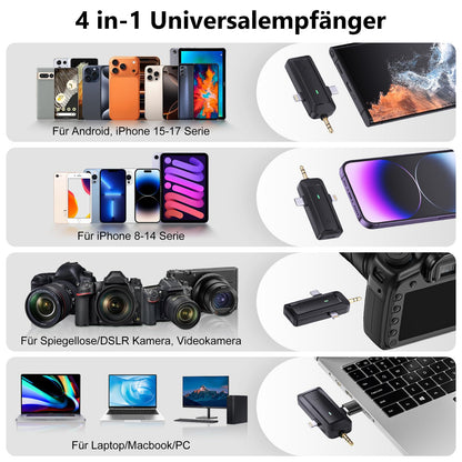 QINOJA K30 Wireless Lavalier Mikrofon mit 4-in-1 Empfänger