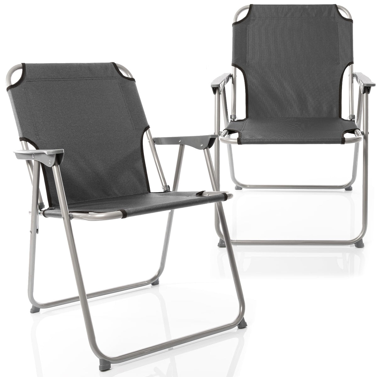 BigDean Klappstuhl 2er-Set, faltbar, Anthrazit, bis 120 kg – Campingstuhl mit Metallgestell und Oxford-Gewebe