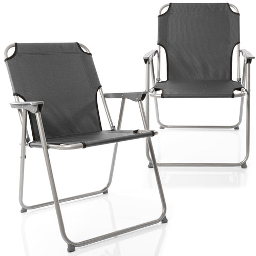 BigDean Klappstuhl 2er-Set, faltbar, Anthrazit, bis 120 kg – Campingstuhl mit Metallgestell und Oxford-Gewebe