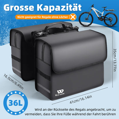 XIQI Gepäckträgertasche Doppeltasche 36L wasserdicht Grau