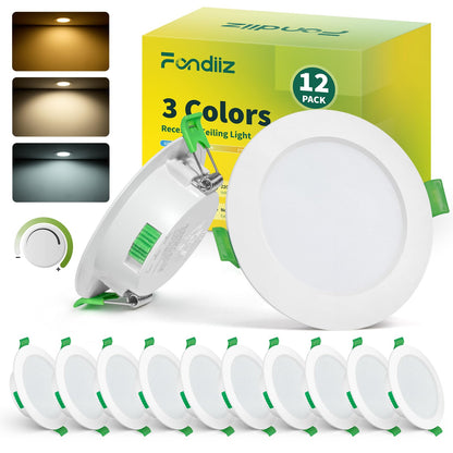 Fondiiz LED Einbaustrahler dimmbar, 230V, 12er Set, IP44, weiss – runde Deckenspots für Badezimmer und Küche