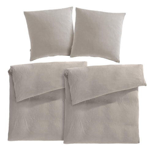 Pure Label Musselin Bettwäsche, 4-teilig, 155x220 cm, Taupe – Bett- und Kissenbezüge aus Baumwolle