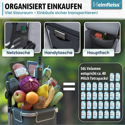 Heimfleiss Einkaufstrolley klappbar mit Kühlfach, 56 L, 50 kg