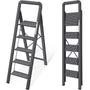 KINGRACK Stufenleiter 5 Stufen klappbar, Aluminium, 150 kg, Schwarz – Haushaltsleiter mit Handlauf