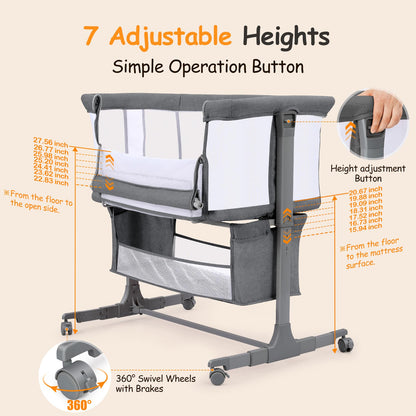 Growaystory Beistellbett Bassinet Baby Zustellbett – Dunkelgrau
