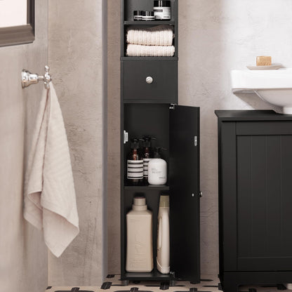 SoBuy Badzimmerschrank Schmal BZR34-II-SCH – Schwarz