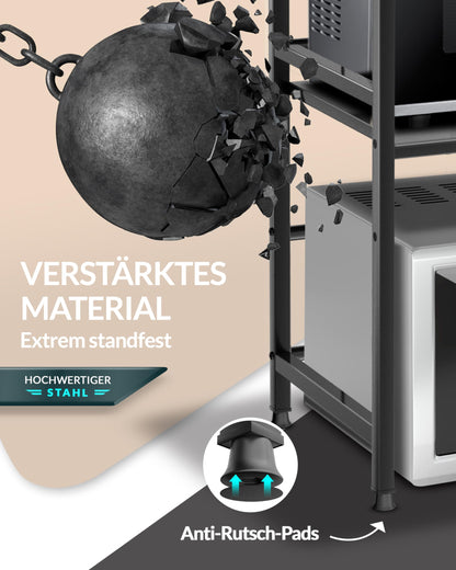 Heldenwunder Mikrowellenregal 3-stufig, Stahl, verstellbar, schwarz