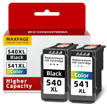 Economink 540XL 541XL Multipack Druckerpatronen für Canon Pixma, 1 schwarze und 1 farbige Tintenpatrone