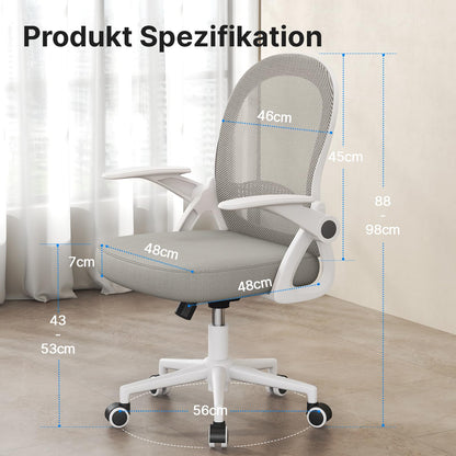 naspaluro Ergonomischer Bürostuhl - Netz, klappbare Armlehnen, Grau