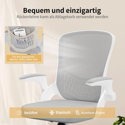 naspaluro Ergonomischer Schreibtischstuhl Drehstuhl - weiss-grau, klappbar
