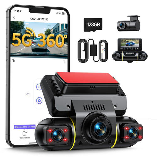 LAMTTO Dashcam 4-Kanal Auto Kamera Vorne Hinten Innen WiFi: Zeichnet Fahrten vorne, hinten und innen per WiFi auf.