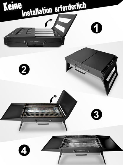 Charmline Holzkohlegrill, klappbarer BBQ-Grill, 51x35 cm, schwarz