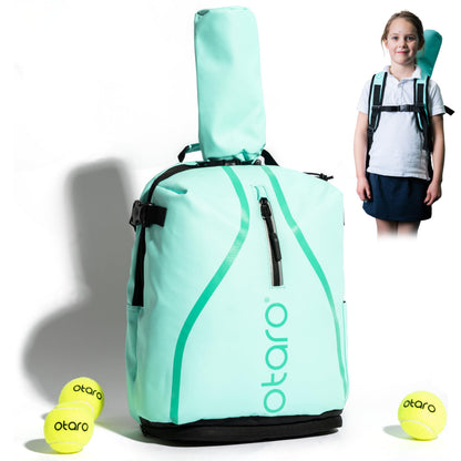 Otaro Kinder Tennisrucksack & Tennistasche - mintgrün. Rucksack-Tasche für Kinder, transportiert Tennisschläger, Bälle und Zubehör.