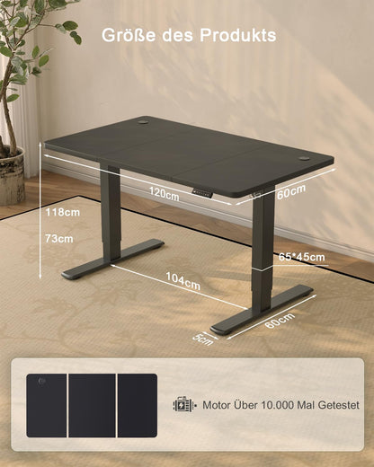 JUMMICO Schreibtisch höhenverstellbar elektrisch 120 x 60 cm, schwarz